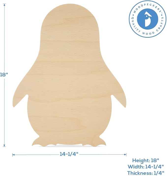 Penguin Cutouts, 18-inch x 14-1/4-inch Pack of 6 Unfinished Animal Wooden Cutouts for Crafting & Party Decor, by Woodpeckers - Image 6