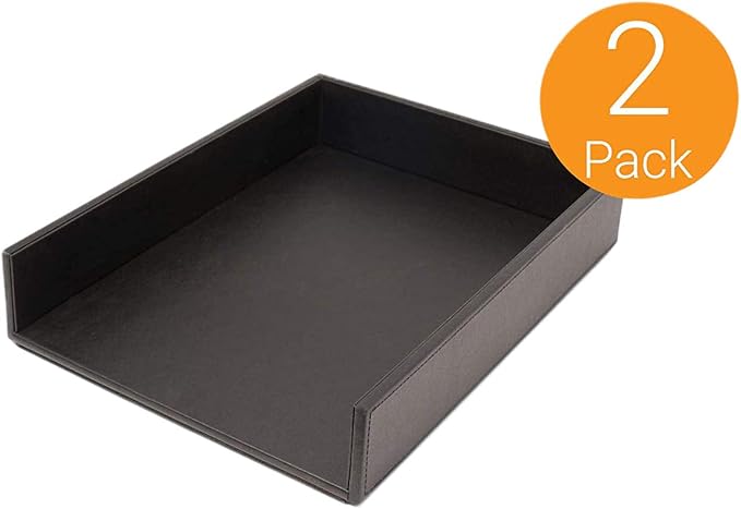 Armory by Castle - Leatherette Two Stackable Paper Trays Desk Organizer - Clutter Organizer for Home, Office, Personal, and Employee Files (Two Paper Trays - Stackable) - Image 4