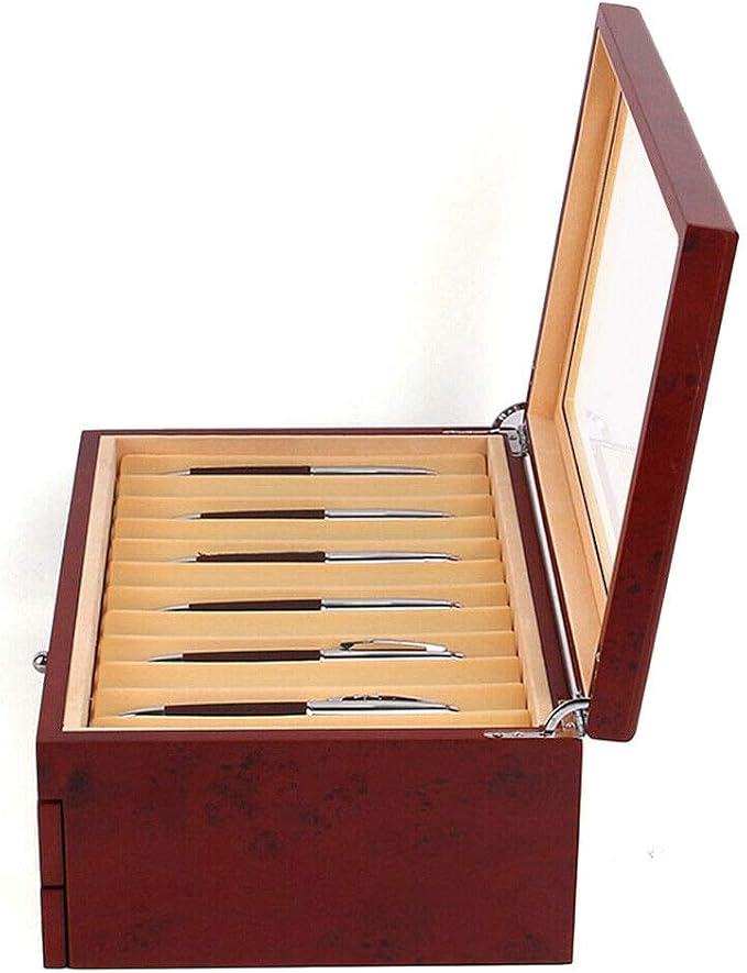 Fountain Pen Display Case, 3 Layers 34 Pen Organizer Box, Exquisite Wooden Collector Storage Gift with Glass Window (Red 34 Slot) - Image 7