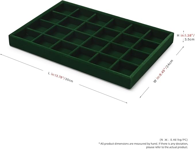 24-Grid Velvet Jewelry Tray for Ring & Earring Storage Green | 24 Compartments, Large Capacity, For Home & Commercial Use, Stackable - Image 7