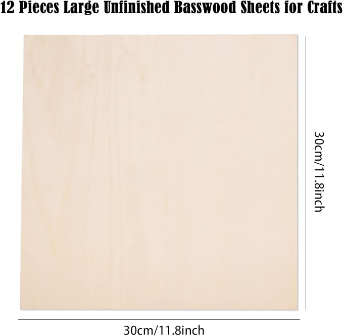 12 Pack Basswood Sheets for Crafts-12 x 12 x 1/8 Inch- 3mm Thick Plywood Sheets with Smooth Surfaces-Unfinished Squares Wood Boards for Laser Cutting, Wood Burning, Architectural Models, Staining - Image 2