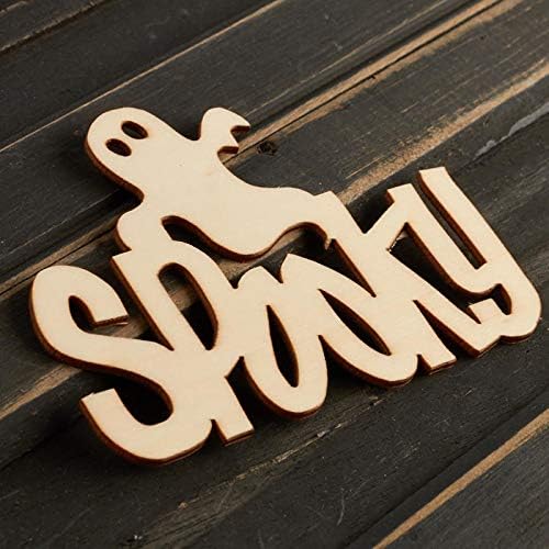 Pack of 12 Unfinished Wood Spooky with Ghost Cutouts - Halloween Wooden Shapes for Fall Crafts and Autumn Decorations - Made in USA (Size: 5" L x 3-7/8" W) by FactoryDirectCraft