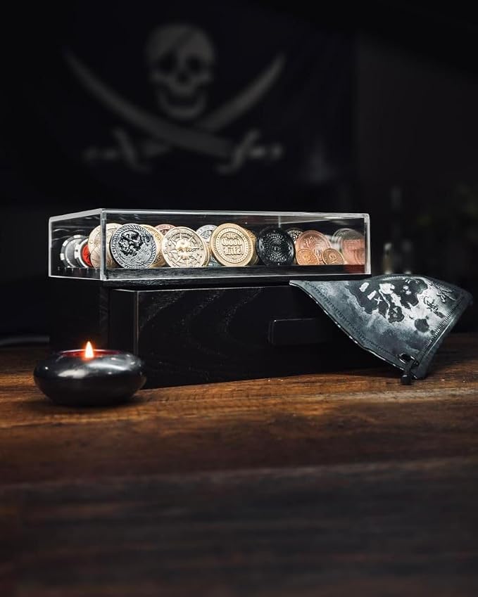 Large Black Wooden Challenge Coin Display Case with Clear Cover - Military Coin Display Case Holds 36 Coins on Top & 36 in The Storage Drawer - Versatile Coin Stand Holder & Poker Chip Display Case - Image 8