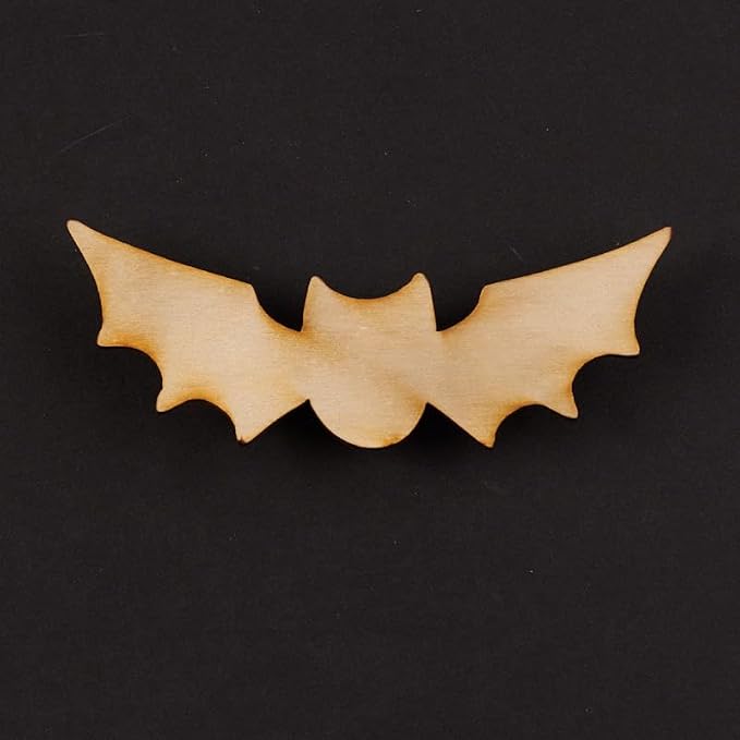 Pack of 12 Unfinished Wood Halloween Vampire Bat Cutouts - Wooden Fright Night Craft Shapes for DIY Projects and Decorations - Made in USA (5-1/4" x 2-1/4") by FactoryDirectCraft