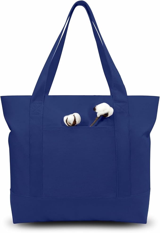 TOPDesign 30-Pack Canvas Tote Bags with an External Pocket, Reusable Grocery Shopping Bags, Top Zipper Closure, Daily Essentials (Blue) by TOPDesign
