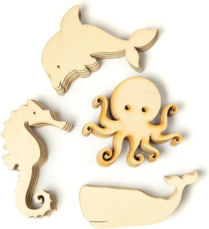 Pack of 24 Unfinished Wood Assorted Sea Creature Cutouts by Factory Direct Craft - Blank Wooden DIY Sea Creature Shapes for Party Crafts and Decorations - Image 5