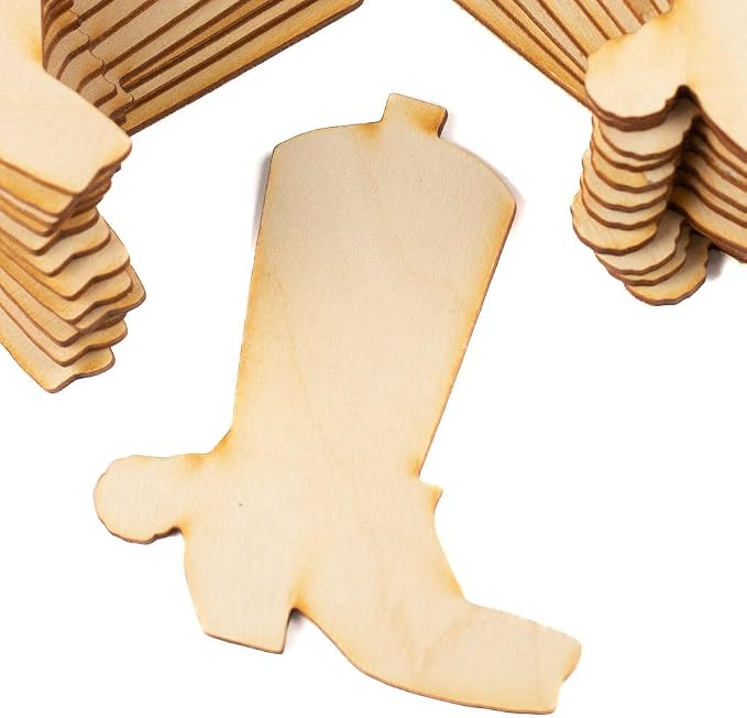 Pack of 24 Unfinished Wood Cowboy Boot Cutouts by Factory Direct Craft - Wooden Western Rodeo Cowboy Cowgirl Boot Shapes for Crafts and DIY Projects (Size: 4-1/4" H x 3-3/4" W) - Image 2