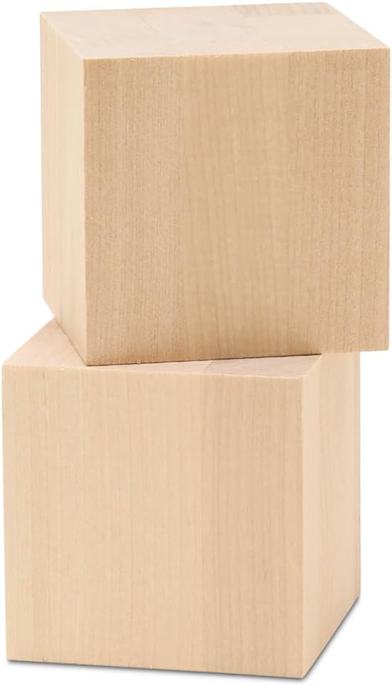 DIY Wooden Cubes 3-inch, Pack of 2 Large Wooden Blocks, Unfinished Wood Blocks for Crafts, STEM, Dice, and Building Blocks for Stacking, by Woodpeckers by Woodpeckers
