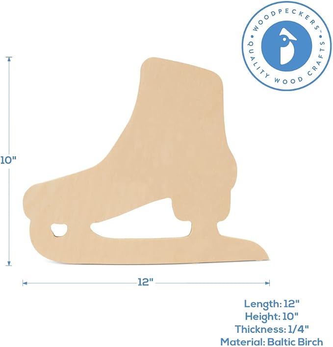 Wooden Ice Skate Cutout 12-inch x 10-inch, Pack of 6 Wood Pieces Unfinished, Wooden Crafts to Paint for DIY Art Display, by Woodpeckers - Image 5
