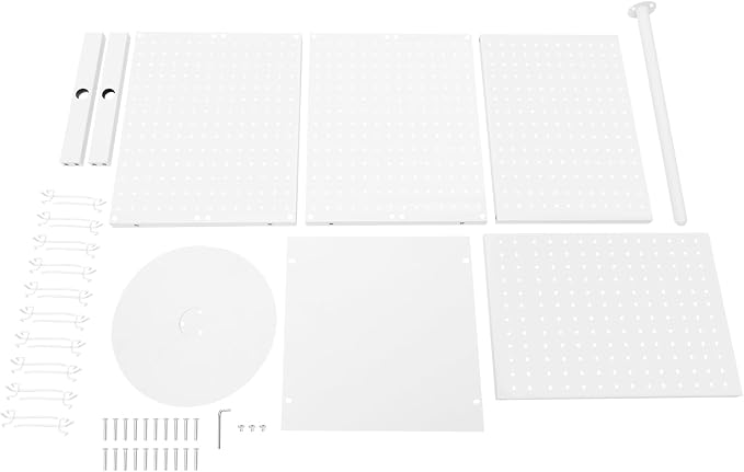Pegboard Rotating Display Stand with 20 Hooks, 4 Sided Metal Spinning Peg Board Displays, Jewelry Earring Stands, Craft Keychain Rack, Necklace Holder for Retail Table Counter (White) - Image 9