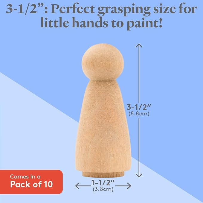 Wood Peg Dolls, 3.5 Inch Large Mom/Angel Shape Wooden Peg People, Pack of 10 Wood Dolls for Play, Strong Birch Wood People Figures, Peg Dolls Unfinished, Pegs for Crafts - Image 4