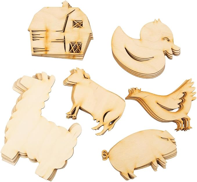 Group of 24 Unfinished Wooden Assorted Farm Animal Cutouts for Craft Activities and Decorations - Blank Wooden Barnyard Animals Made in USA - Image 2