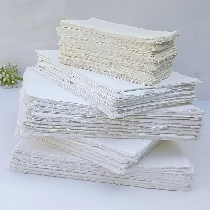 Habiller Deckle Edged Handmade Paper Mixed Media Card Stock, Calligraphy, Drawing, Watercolor Paper Made of Cotton Rags-Off-White- Pack of 50- (4x6-50) - Image 8