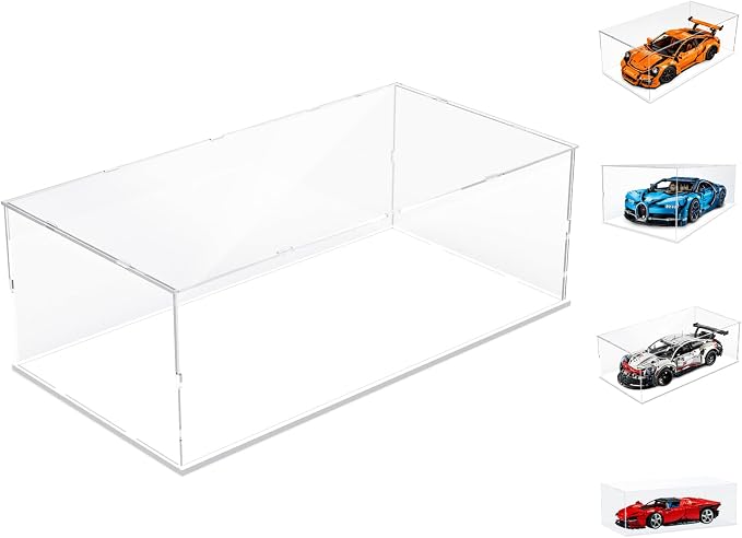 Choowin Acrylic Display Case for Lego Lamborghini Sian McLaren P1 Porsche 911 Ferrari SP3 for Lego Car Display Thickened Clear Display Cases for Collectibles Assemble Dustproof Display Box(White Base) by Choowin