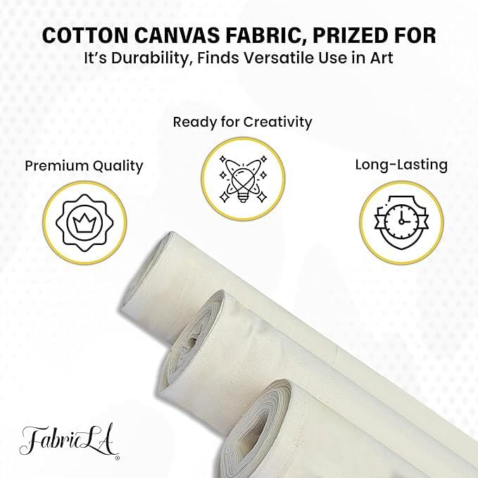 FabricLA Canvas Fabric 7oz Cotton Duck Cloth 62" Wide Natural Heavy Duty Fabric for Painting, Upholstery, Tote Bags, Sewing, Arts & Crafts, Home Decor – Sold by the Yard - 3 Yard Pre Cut - Image 3