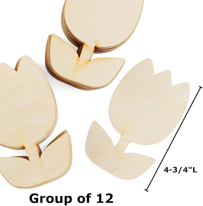Pack of 24 Unfinished Wooden Tulip Flower Cutouts by Factory Direct Craft - Blank Wooden Shapes to Paint as Tulip Flowers Fun DIY Project for Easter Spring Arts and Crafts (Size: 4-3/4" L) - Image 2
