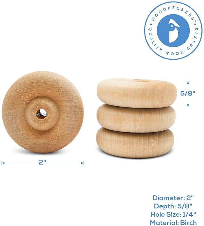 Classic Mini Wooden Wheels, Great for Crafts Too, 2 Inch Diameter, 5/8 Inch Thick, 1/4 Inch Hole, Pack of 12, by Woodpeckers - Image 5