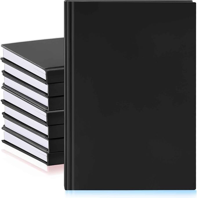 8 Pcs A5 Blank Notebook Journal Hardcover Sketchbook, 8.3 x 5.7 in | Bulk Unlined Sketch Book 100 Sheets/200 Pages Kraft Notebooks for Writing Drawing for Students School Office, Black by Henoyso