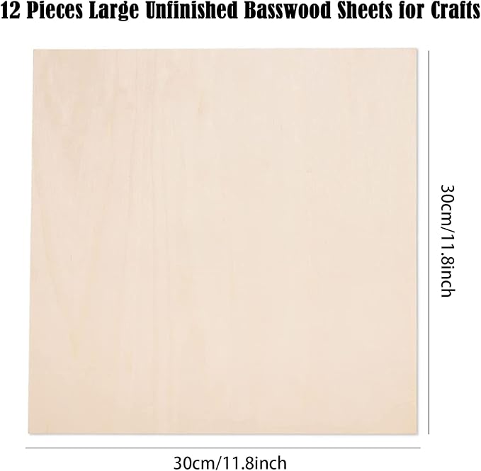 12 Pack 12 x 12 x 1/16 Inch-2 mm Thick Basswood Sheets for Crafts Unfinished Plywood Sheet Square Craft Wood Sheet Boards for DIY Projects, Architecture Models, Engraving, Wood Burning, Staining - Image 2