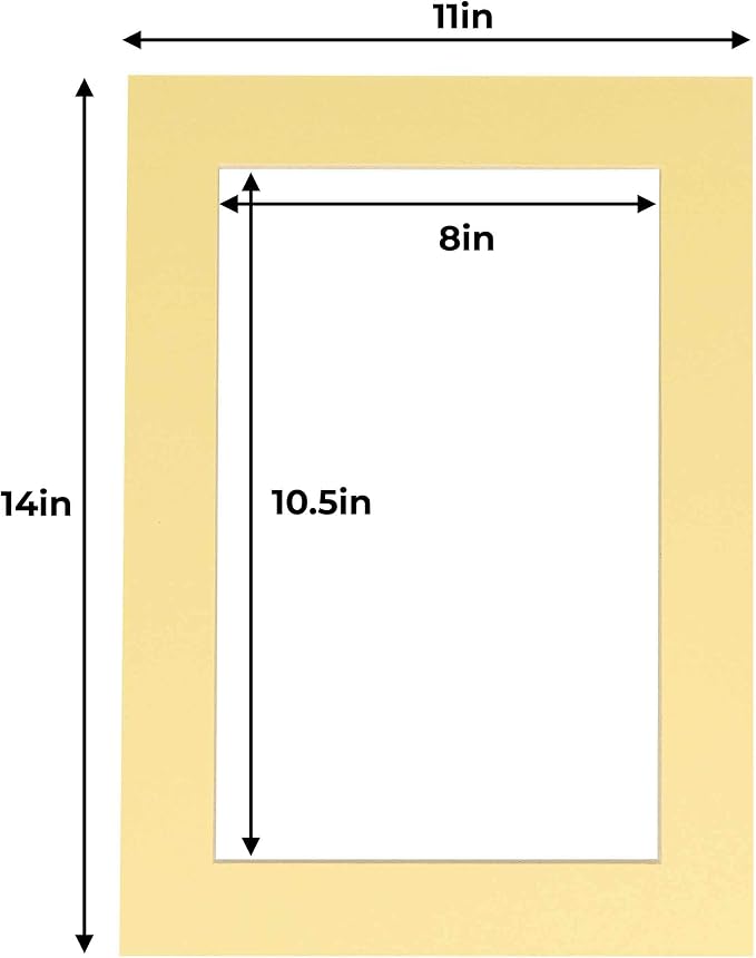 8.5x11 Mat for 11x14 Frame - Precut Mat Board Acid-Free Show Kit with Backing Board, and Clear Bags Soft Yellow 8.5x11 Photo Matte Made to Fit a 11x14 Picture Frame Matboard for Framing, Pack of 1 Mat - Image 4