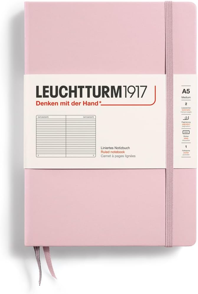 LEUCHTTURM1917 - Notebook Hardcover Medium A5-251 Numbered Pages for Writing and Journaling (Powder, Ruled) by LEUCHTTURM1917