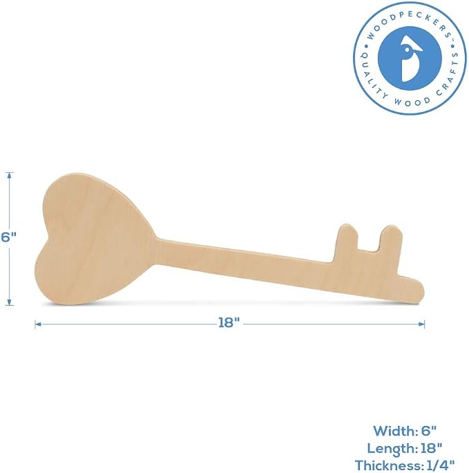 Wooden Heart Key Cutout 18 inches, Pack of 3 Unfinished Wood Sign for Valentines Day Crafts, DIY Decorations, Personalized Gift, and Wooden Romantic Love Décor, by Woodpeckers - Image 2
