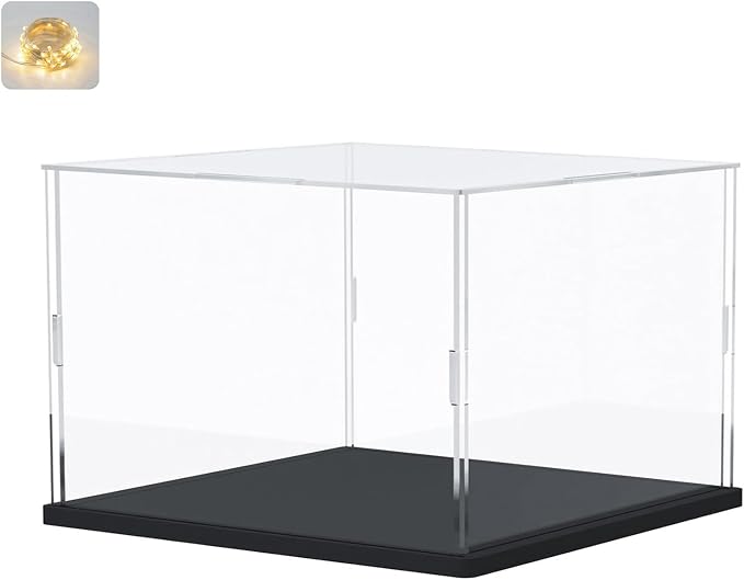 Thickened Clear Acrylic Display Case for LEGO Speed Champions Model Car | 3mm Transparent Box for 76349 Spider-Man 77257 77240 77255 Collectibles Dustproof with Wood-Plastic Base, Black 7.9x3.9x3.9in by ELEpure