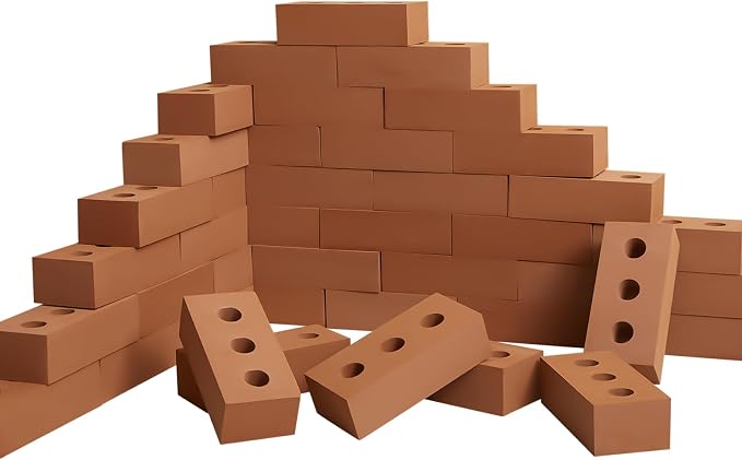 Zhanmai 50 Pack Foam Bricks Building Blocks for Kids Foam Cinder Blocks Large Fake Bricks Toy for Stacking and Construction 8 x 4 x 2.4 Inches(Round) by Zhanmai