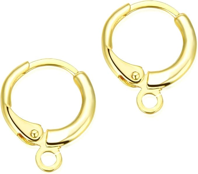 200pcs Adabele Tarnish Resistant Gold Round Huggie Earring Hooks 14mm | 18K Yellow Gold Plated Hinged Hoop Ear Wire, Open Loops to Attach Charms Gemstones Dangles Craft Earrings Jewelry Making by AdabeleLLC