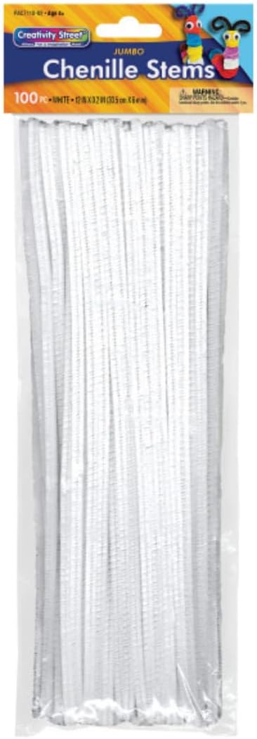 Creativity Street Jumbo Chenille Stems, 12" x 6 mm, Craft Pipe Cleaners, White, Pack of 100, Case of 12 Packs, 1200 Chenille Stems Total - Image 3