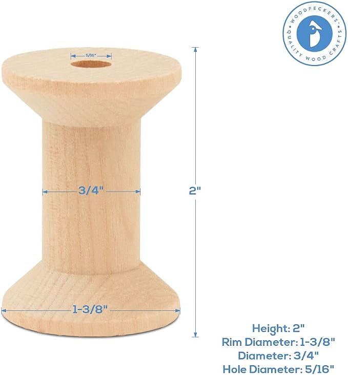 Hourglass Wooden Spools 2 x 1-3/8 Inch, Pack of 12 Large Wood Spools, Unfinished Birch, Splinter-Free for Crafts by Woodpeckers - Image 2