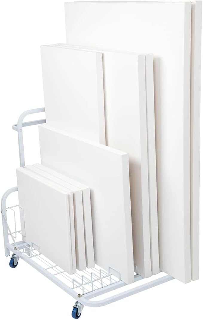 Dryden Art Canvas Storage Rack & Frame Keeper, Mobile Cart, Large Floor Model with Casters and Handle - 33" x 25.5" x 30.5" - White - Image 3