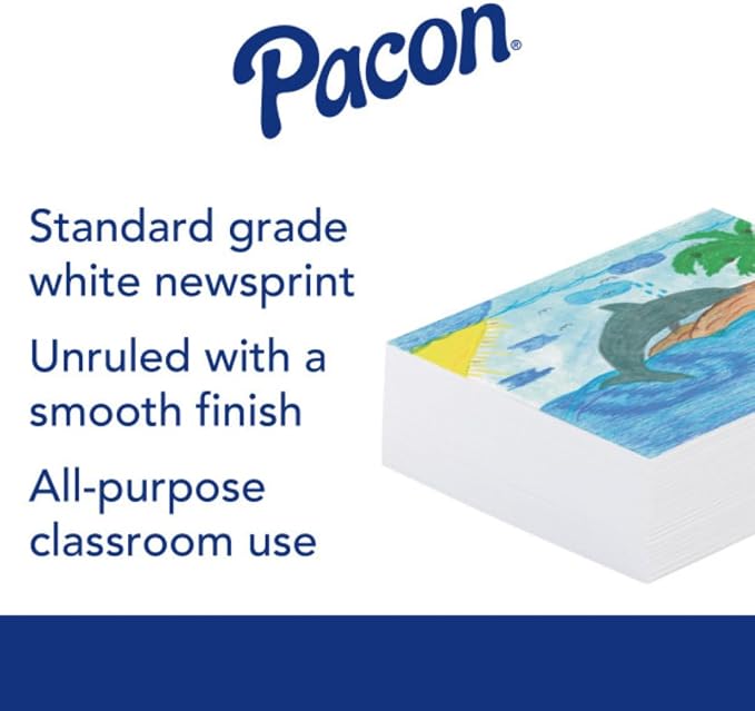 Pacon Plain White Newsprint Paper, 9" x 12", Pack of 500 Sheets - Image 2