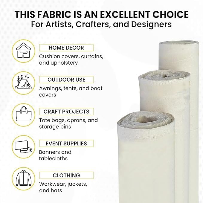 FabricLA Canvas Fabric 7oz Cotton Duck Cloth 62" Wide Natural Heavy Duty Fabric for Painting, Upholstery, Tote Bags, Sewing, Arts & Crafts, Home Decor – Sold by the Yard - 3 Yard Pre Cut - Image 4