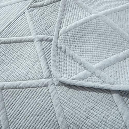 Tache Solid Seafoam Blue Green Soothing Pastel Soft Cotton Geometric Diamond Stitch Pattern Lightweight Quilted Bedspread 3 Piece Set, Queen - Image 4