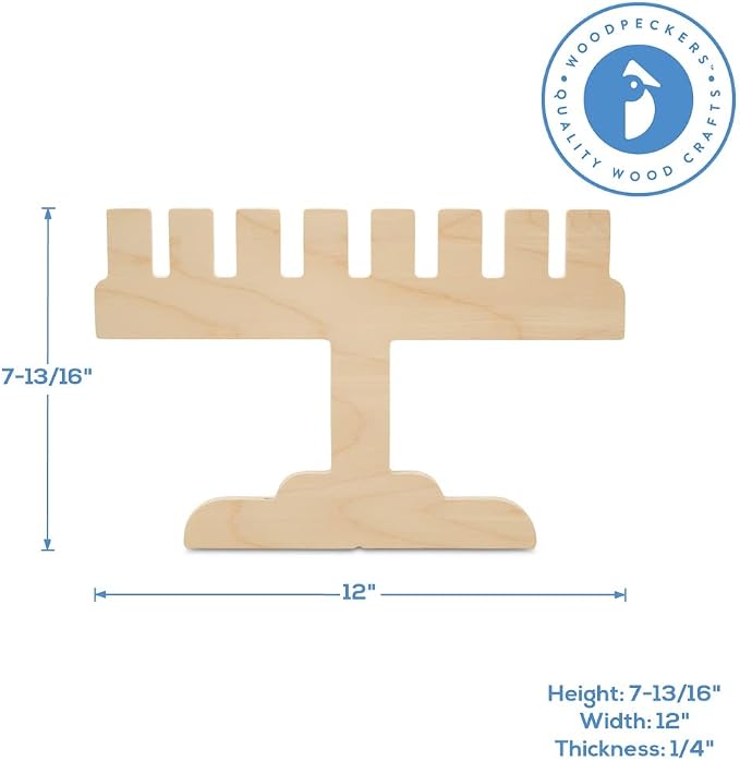 Wooden Menorah Cutout 7-3/16-inch x 12-inch, Modern Shape, Pack of 1 Unfinished Wood Cutouts for Hanukkah Decorations and Crafts, by Woodpeckers - Image 5