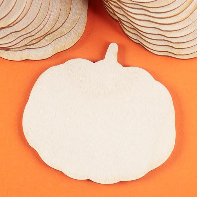 Pack of 24 Unfinished Wood Plumpy Pumpkin Cutouts - Thanksgiving Halloween Pumpkin Wooden Shapes for Fall Crafts and Autumn Decorations - Made in USA (3-1/4" L x 3" W) by FactoryDirectCraft