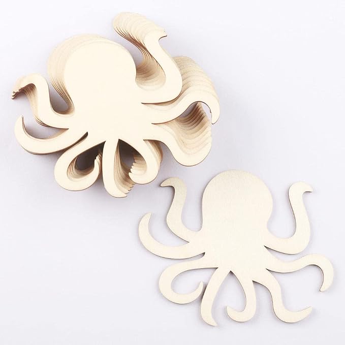 Pack of 24 Unfinished Wood Octopus Cutouts by Factory Direct Craft - Octopus Blank Wooden Sea Coastal Marine Shapes for Crafts (5-1/4" x 4-1/2 ") - Image 6