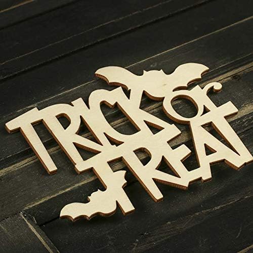 Pack of 12 Unfinished Wood Trick or Treat with Bats Cutouts - Halloween Wooden Shapes for Fall Crafts and Autumn Decorations - Made in USA (Size: 3-3/4" W x 4-3/4" H) by FactoryDirectCraft