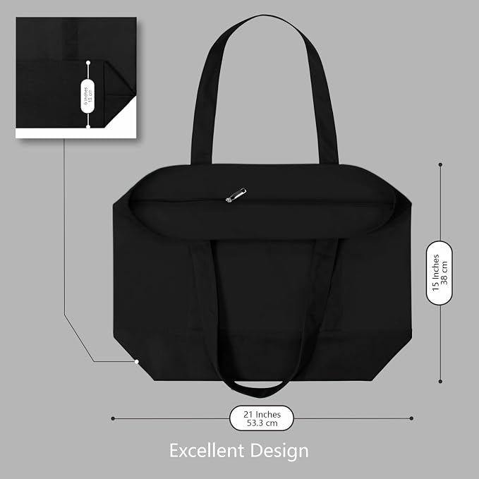 TOPDesign 6-Pack Canvas Tote Bags with an External Pocket, Reusable Grocery Shopping Bags, Top Zipper Closure, Daily Essentials (Black) - Image 5