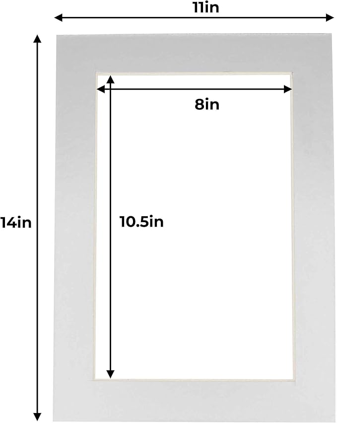 8.5x11 Mat for 11x14 Frame - Precut Mat Board Acid-Free Show Kit with Backing Board, and Clear Bags Metallic Silver 8.5x11 Photo Matte For a 11x14 Picture Frame Matboard for Framing, Pack of 1 Mat - Image 4