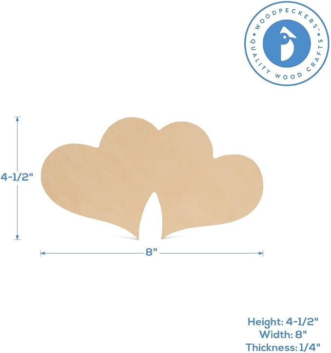 Wooden Double Heart Cutout 8 inches, Pack of 3 Unfinished Heart Signs fo DIY Valentines Day Door Decor, Crafts, and Gifts, by Woodpeckers - Image 2