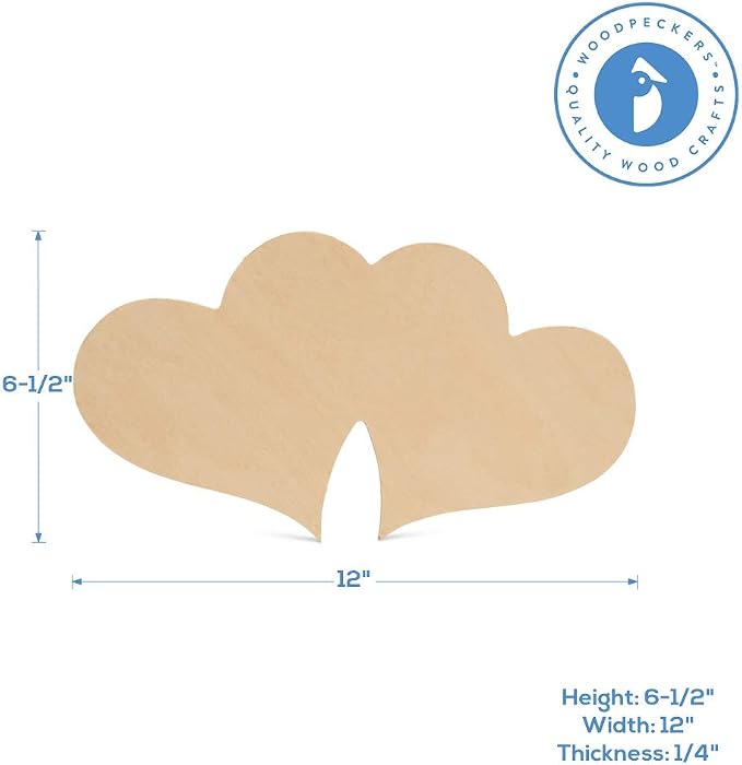 Wooden Double Heart Cutout 12 inches, Pack of 3 Unfinished Heart Signs fo DIY Valentines Day Gifts, Crafts, and Decorations, by Woodpeckers - Image 2