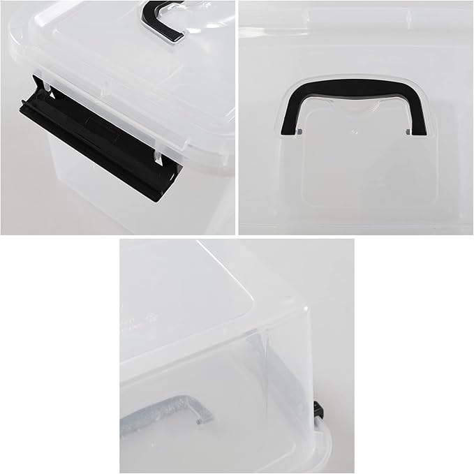 6 Packs 6 Qt Clear Plastic latching Storage Box with Lid and Handle | Secure Stackable Organizer Containers for Stationery, Snacks, Tools - Image 3