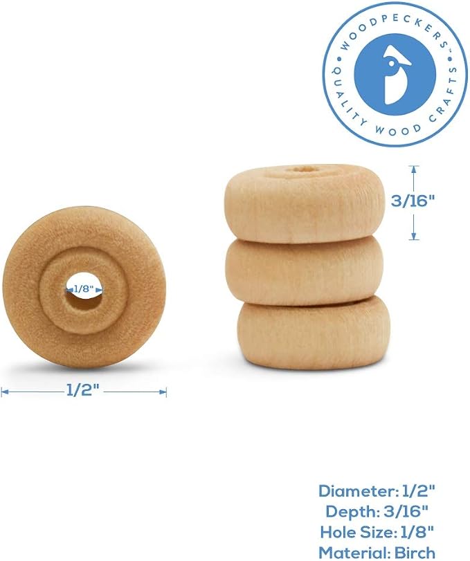 Classic Mini Wooden Wheels, Great for Crafts Too, 1/2 Inch Diameter, 3/16 Inch Thick, 1/8 Inch Hole, Pack of 250, by Woodpeckers - Image 5