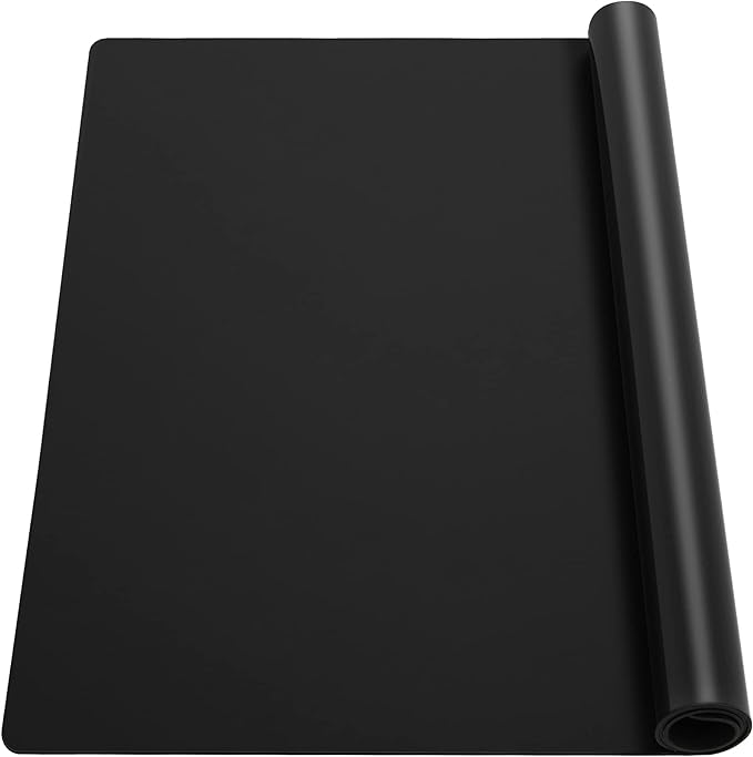 Ewen 25.6x17.7in Large Silicone Kitchen Counter Mat, 2mm Thick Heat Resistant Countertop Protector, Baking Silicone Mat under Air Fryer Toaster Oven Microwave Coffee Maker Cutting Board Drill Black by Ewen