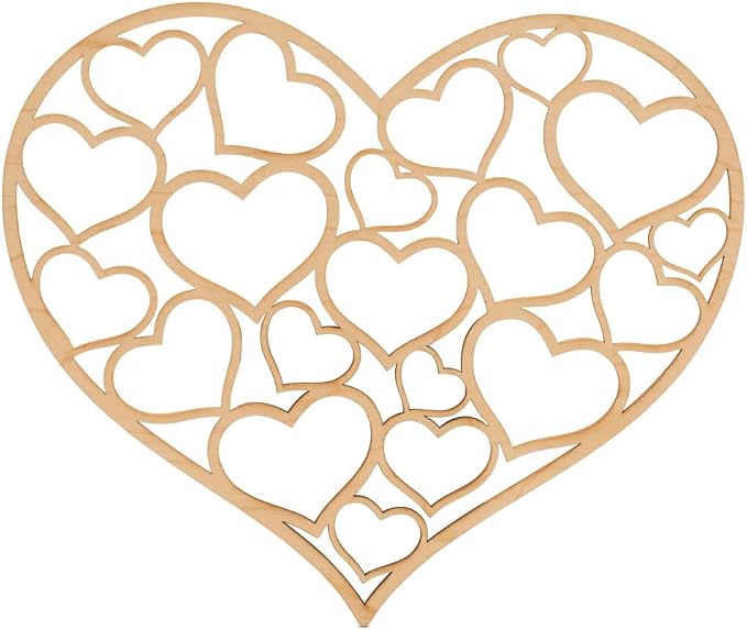 Detailed Heart Wood Cutouts 10-inch, 1/4 inch Thick, Pack of 10 Wooden Hearts for Crafts, Mother's Day and Valentines, by Woodpeckers by Woodpeckers