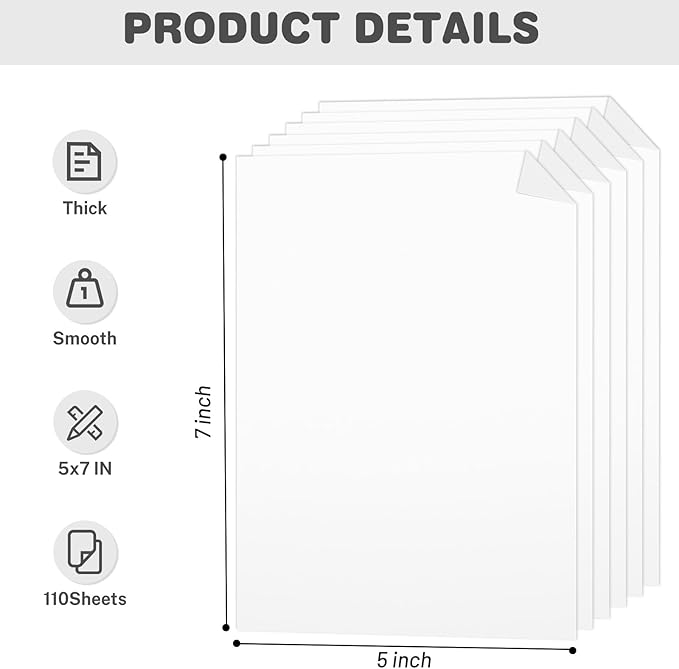 Cardstock 5x7, 75lb/ 200gsm White Card Stock 110 Sheets, Blank Index Cards | White Cardstock Paper, Thick Heavyweight 5x7 Cards for Printer, Greeting cards, Invitation Cards, Thank you Cards, Postcards - Image 2