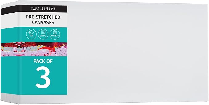 Value Pack of 3 Stretched Canvas 14x28 inch, 1-1/2 (1.5) inch deep for Your Paintings/Artwork/Wall Art/Wall Decor (Pack of 3 Canvas, 14 x 28 inch, Landscape) by PIXYCANVAS