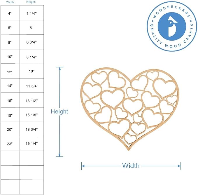 Detailed Heart Wood Cutouts 20-inch, 1/4 inch Thick, Pack of 3 Wooden Hearts for Crafts, Mother's Day and Valentines, by Woodpeckers - Image 2
